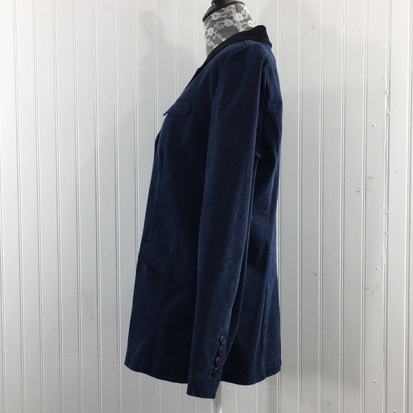 Orvis Dark Blue Denim Blazer Jacket Barn Coat Womens 12 Black Corduroy Collar - Picture 4 of 12